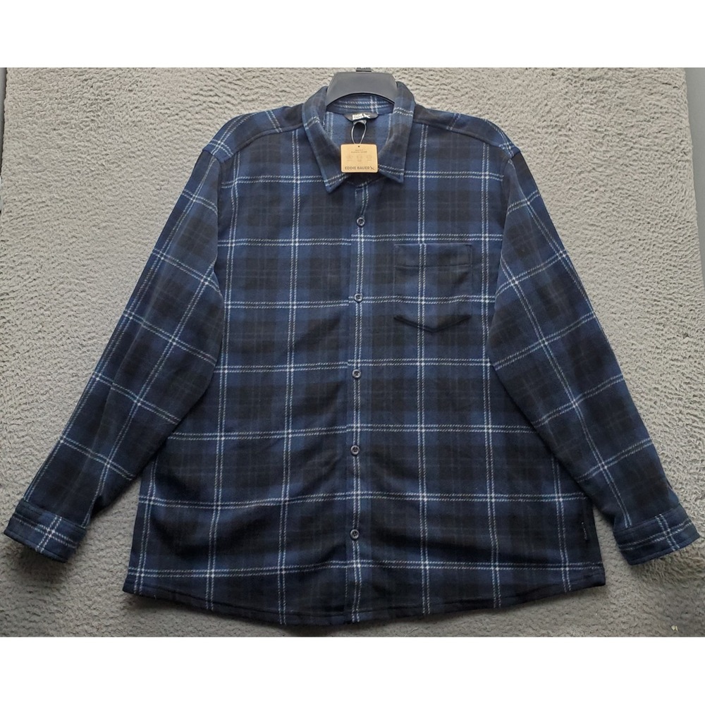 Eddie Bauer Quest Soft Fleece Shirt Mens 2XL Multi Plaid Long Sleeve Button-Up